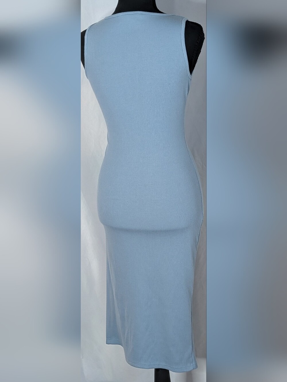 CIDER Blue Ribbed Ruched Midi Dress Side Drawstring Slit Size Small - Picture 8 of 9